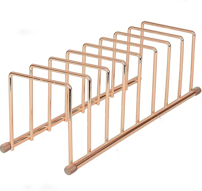 FitWell Kitchen Bakeware Organizer,Plate Racks,Rack for Plastic Lids,Cutting Boards,Cookie Sheets,Pots & Pans Holder,Compact Kitchen Storage,Cabinet Organizer (Copper)