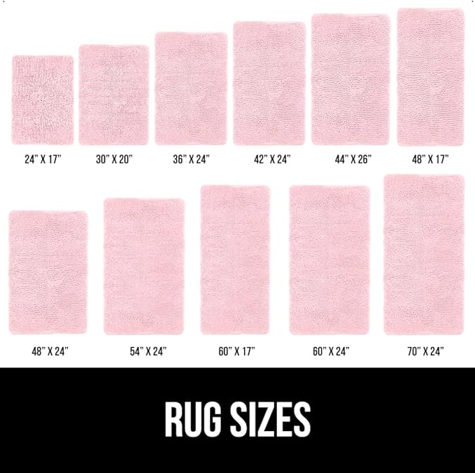 GORILLA GRIP Bath Rug Mat 44x26, Soft Absorbent Chenille, Quick Dry Microfiber Mats, Rubber Backing Washable Shower Floor Rugs, Bathmat Runner, US Designed Bathroom Home Decor Accessories Light Pink