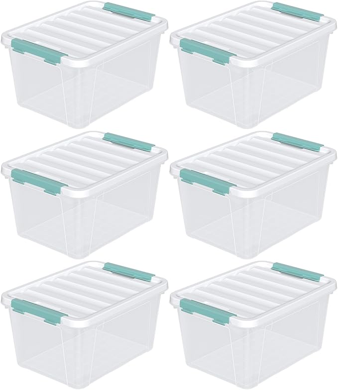 Tyminin 6 Pack 20 Quart Clear Storage Latch Box, Plastic Storage Bins with Lids, Stackable Storage Containers for Organizing