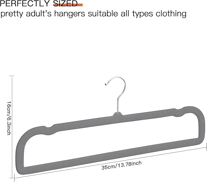 Gray Velvet Hangers 60 Pack, Slim Space Saving Pants Hangers for Closet Organizer, Rotating Hook, Non Slip Clothes Felt Hanger Heavy Duty for Tank Top, Jean Perchas, Camisole, Kids' Clothes