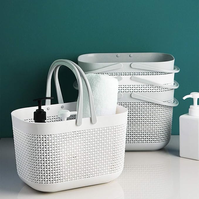 UUJOLY Plastic Storage Baskets with Handle Shower Caddy Organizer Bins for Home Bathroom Kitchen (3 Pack-White)