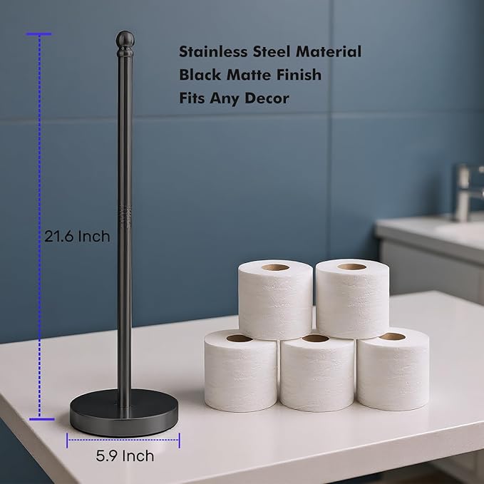 Toilet Paper Holder Stand Holding Up to 5 Paper Rolls, Free-Standing Spare Rolls Storage Holder, Stainless Steel (Black)