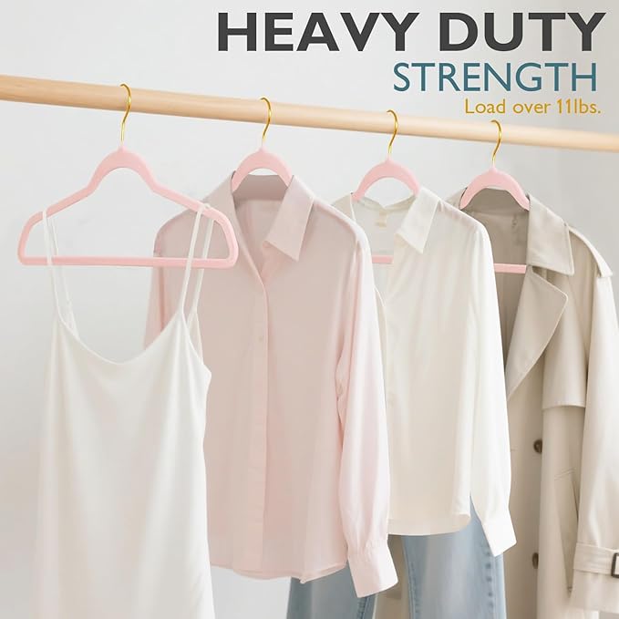 ManGotree Velvet Coat Hangers with 360° Swivel Gold Hook, Non-Slip Felt Suit Hangers, Slim Space Saving Clothes Hanger for Jacket, Sweater, Shirt, Dress, Pants (22 Pack, Light Pink)