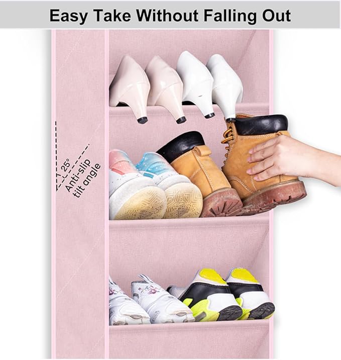 SLEEPING LAMB Over The Door Shoe Organizer for Closet, Kids Sneaker Storage for Hanging Shoe Rack for Door with Large Deep Pockets for Toddler, Girl, Baby Room Decor, Pink