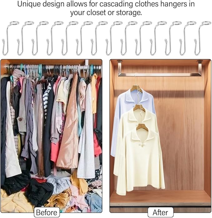 50 Pcs Stainless Steel + Silicone Hanger Connector Hooks, Space Saving Clothes Hanger Extender Hooks