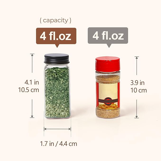 ComSaf 6Pcs 4oz Glass Spice Jars with Shaker Lids, 21 Labels, Spice Jars Trial Set & Supplement Set, Empty Spice Containers and Square Spice Bottles for Kitchen and Seasoning