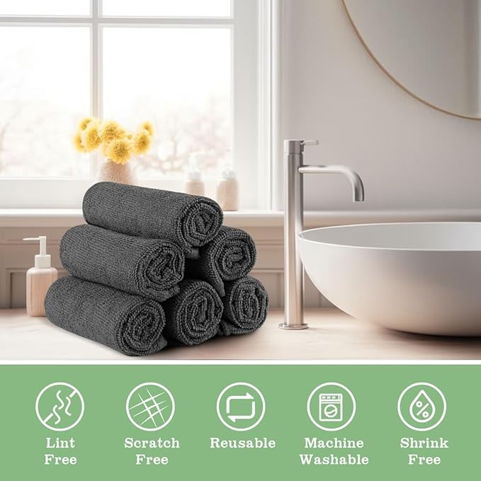 Washcloths - 20 Pack - Face Towels (12" x 12"), Highly Soft Wash Cloths and Hand Towels, Fast Drying Multi-Purpose Microfiber Cleansing Cloths for Bathroom, Hotel, Spa, and Salon - Grey
