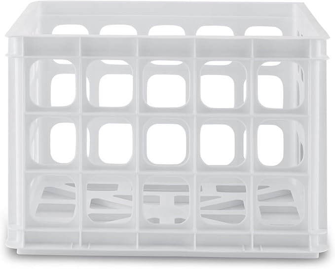 Sterilite Storage Crate, Stackable Plastic Bin Open Basket with Handles, Organize Home, Garage, Office, School, White, 1-Pack