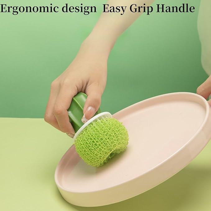 Dish and Pot Cleaning Brush with Holder Kitchen Cleaner Dish Scrub Brushes Dishes Pots Pans Cleaning Tool- 3 Replaceable Brush Heads