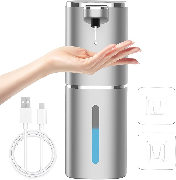 Automatic Liquid Soap Dispenser, 9 Adjustable Levels, 380ml/12.8oz, Touchless Hand Soap or Dish Soap Dispenser,IR Sensor & Display,Wall-Mount or Tabletop Use for Bathroom Kitchen (Silver)