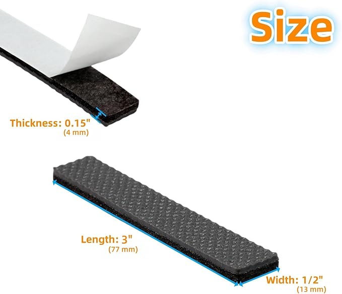 Non Slip Furniture Pads 1/2" x 3" Rubber Strips Self Adhesive Furniture Grippers Chair Leg Pads Rubber Chair Feet Anti Scratches Non Skid Furniture Pad Floor Protectors, 40 Pcs Rectangle