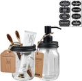 SheeChung Mason Jar Bathroom Accessories Set, 2Pcs Glass Bathroom Accessory Set, Soap Dispenser, Toothbrush Holder, Bathroom Decor, Rustic Farmhouse Decor - Black