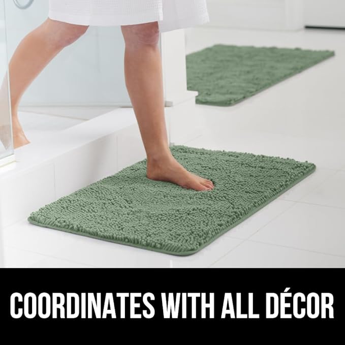 GORILLA GRIP Bath Rug Mat 48x24, Soft Absorbent Chenille, Quick Dry Microfiber Mats, Rubber Backing Washable Shower Floor Rugs, Bathmat Runner, US Designed Bathroom Home Decor Accessories Sage Green