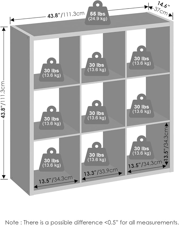 Furinno Simple Cube Storage Organizer, 9-Cube Display Shelf, Open Back Shelving Unit, Storage Shelves, Extra Thick Frame, for Organization and Storage, Living Room, Home Office, Dark Oak