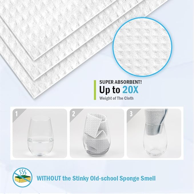 AIDEA Swedish Dishcloths for Kitchen, 10PK, White, Absorbent Sponge Dish Cloth, Dishcloths for Washing Dishes, Reusable Paper Towels Dish Cloths, Swedish Towels for Home, Kitchen, Glass, 7" x 6"