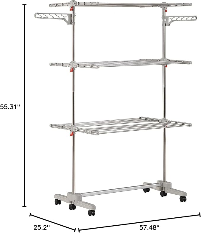 DOLEEFUN Foldable Laundry Drying Rack with Wheels - 48 Drying Rods, Heavy Duty, Movable, Perfect for Clothes, Duvet, Socks, Bed Linen, Sheets, 6 Wings