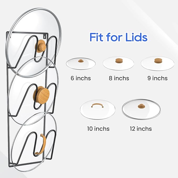 ORLESS 2 Pack Pot Lid Organizer Rack for Cabinet Door, Adhesive Pot Lid Holder Wall Mount, Rustproof Lid Cover for Pots and Pans, Lid Organizer for Kitchen