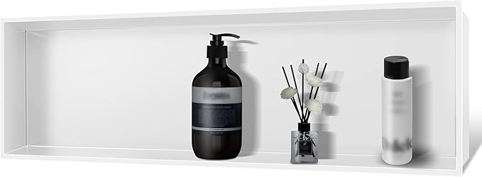 BATHFINESSE Shower Niche, 37" X 13" White Niche for Shower Wall, Bathroom Shower Niche Insert Tile Ready Over Mount Installation no Tile Needed, Livingroom