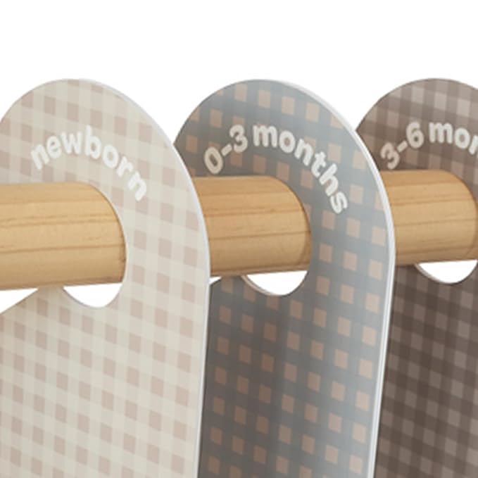3 Sprouts Baby Closet Dividers Set of 8 - Clothes Organizer Toddler Hanger, Double-Sided Size Labels - Nursery Organization for Newborn Clothing, Infant to 2T Boy & Girl - Gingham