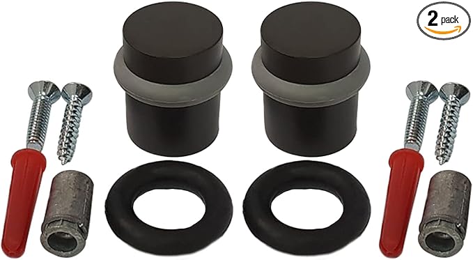 QCAA Cylindrical Floor Mount Door Stop, Height 1-1/2", Solid Brass, US10B ORB Oil Rubbed Bronze, Made in Taiwan, 2 Pack