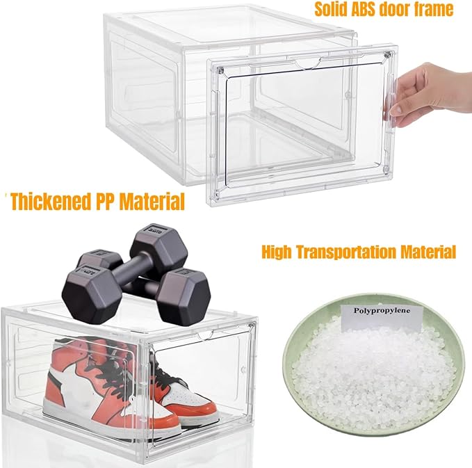Attelite X-Large Clear Plastic Shoe Boxes - Stackable Shoe Organizer with Magnetic Door (9 Pack, Clear White)