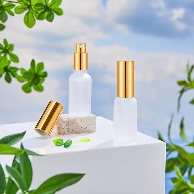 Roshtia 30 Pcs 1 oz/ 30 ml Gold Glass Spray Bottle Refillable Perfume Atomizer Clear Decorative Empty Bottles with Fine Mist Sprayer Pump for Face Body Travel