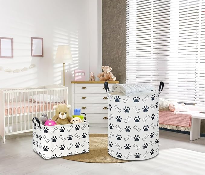 Rectangular Storage Basket,Collapsible Gift Basket with Handles,Kids Toys/Books Box,Room Decor(Paw)