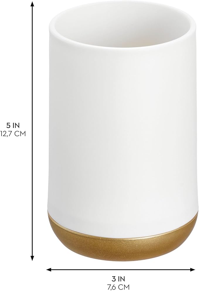 iDesign Toothbrush Holder with 3 Divided Sections for Bathroom or Vanity - Matte White/Gold