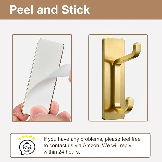 pickpiff 12 Pack Wall Hooks for Coat and Towel: 13LB Strong Adhesive Door Hanger Stick on, Brushed Gold