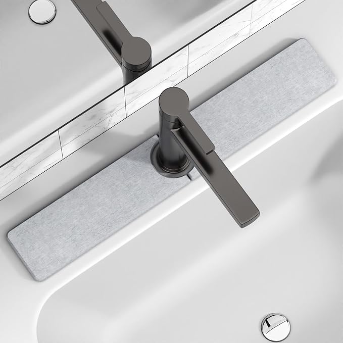 23.6" x 4" Stone Faucet Mat for Kitchen Sink, Quick Drying Diatomite Sink Tray, Faucet Sink Splash Guard for Prevents Moisture Buildup (Light Gray)