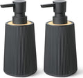Black Hand Soap Dispenser with Bamboo Decor and No Rust Pump for Bathroom and Kitchen Countertops Refillable Striped Matte Plastic 8.5 oz