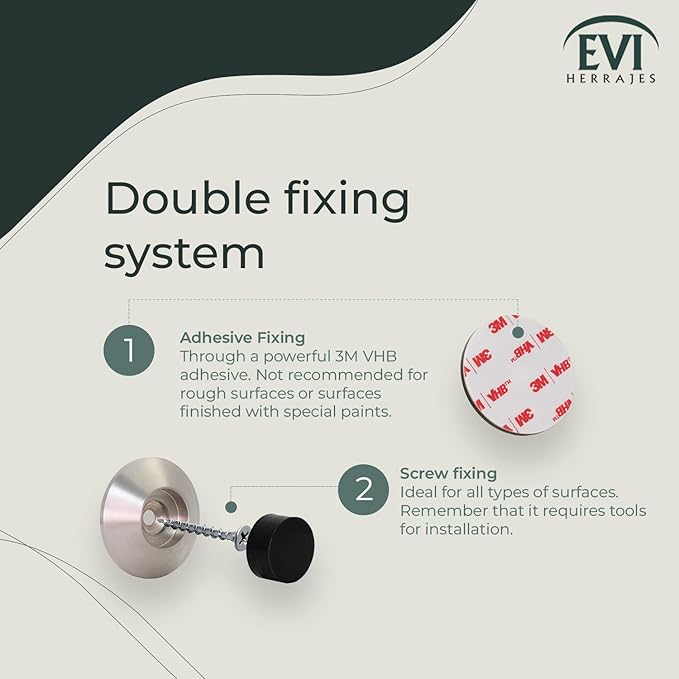 Evi Herrajes | Adhesive Door Stop | Wall Fitting | 1.37x0.59 | Satin Matt Stainless Steel | Conical Shape | Two Rubbers Included | Adhesive or Screw Installation