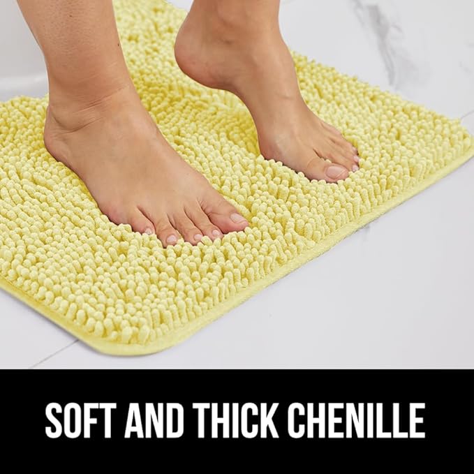 GORILLA GRIP Bath Rug Mat, Thick Soft Absorbent Chenille, Rubber Backing Quick Dry Microfiber Mats, Machine Washable Rugs for Shower Floor, Bathroom Runner Bathmat Accessories Décor, Contour, Yellow