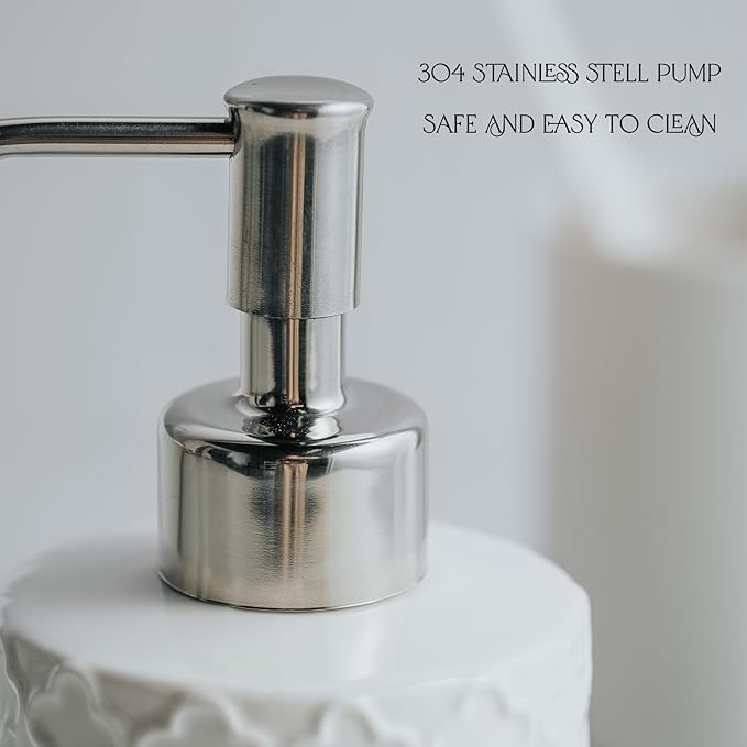 Ceramic Soap Dispenser with Pump, Hand and Liquid Soap Dispenser Rust Proof, for Bathroom and Kitchen, White