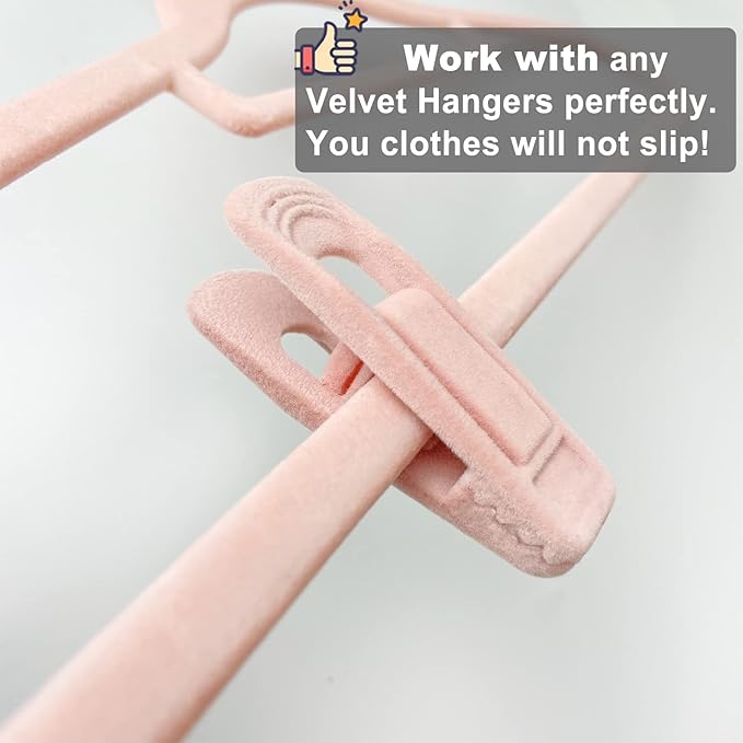 Light Pink Velvet Hanger Clips 60 PCS, Strong Finger Clips for Velvet Hangers, Skirt Hanger Clips Fit for Flocking Hangers