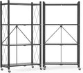 ALANNG Heavy Duty 4-Tier Folding Shelf with Wheels, No Tools Assembly Metal Storage Rack Cart, 264LBS Capacity for Kitchen, Pantry, Laundry Room, Garage, (Black, 2PACK)