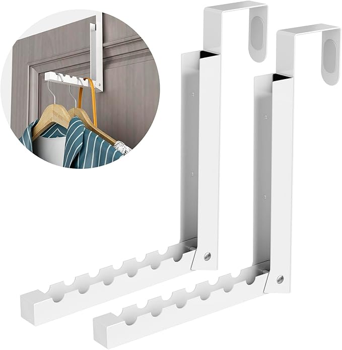 ZMBESUP Over The Door Hanger Folding Clothes Drying Rack, Folding Hanging Coat Rack for Indoor Laundry Room Compact Small Space Foldable Portable Clothing Hanger Hook Collapsible- 2 Pack (White)