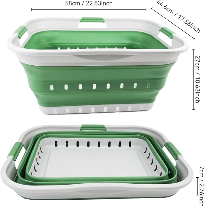 SAMMART 42L (11 gallon) Collapsible Plastic Laundry Basket - Foldable Pop Up Storage Container/Organizer - Portable Basket - Space Saving Hamper/Basket (Grey/Dark Sea Green (Set of 2))