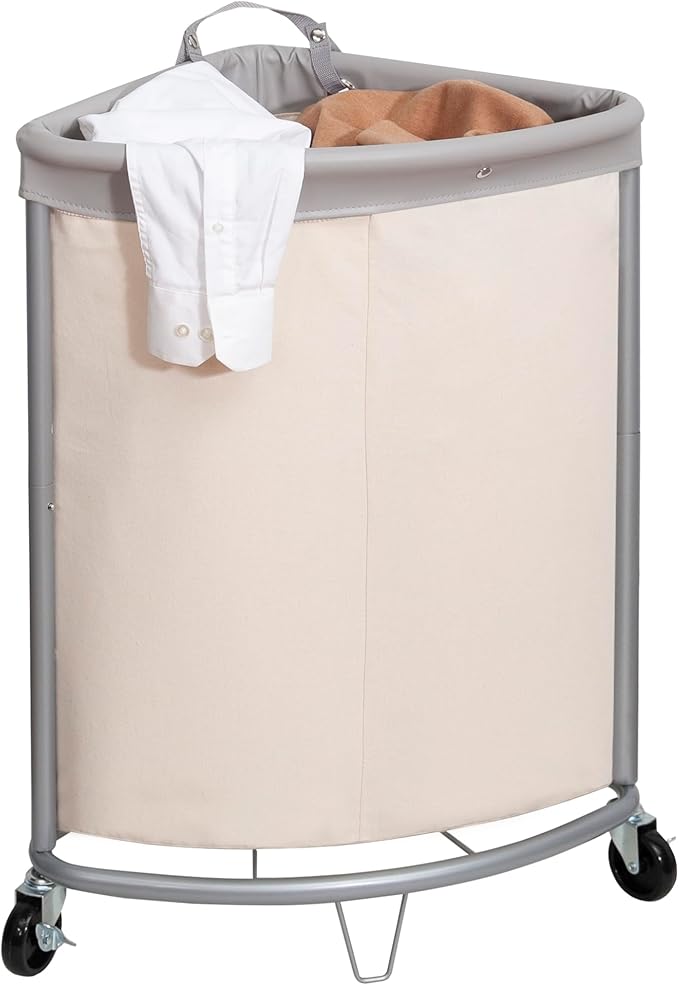 STORAGE MANIAC Corner Laundry Hamper, 110L Commercial Laundry Hamper with Heavy Duty Steel Frame and Removable Bag, Industrial Rolling Laundry Sorter, Heavy Duty Laundry Basket Organizer, Beige