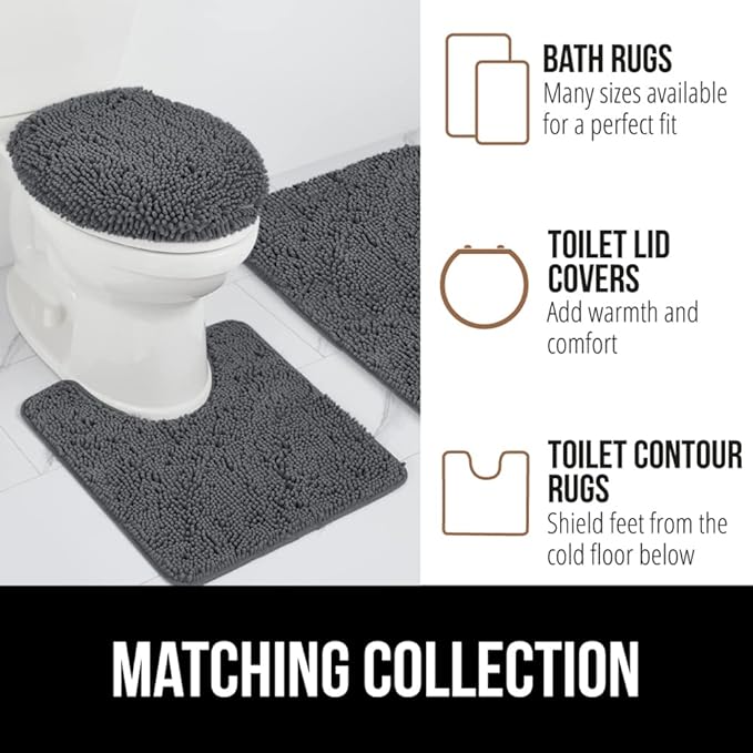 GORILLA GRIP Bath Rug Mat 60x24, Soft Absorbent Chenille, Quick Dry Microfiber Mats, Rubber Backing Washable Shower Floor Rugs, Bathmat Runner, US Designed Bathroom Home Decor Accessories Charcoal