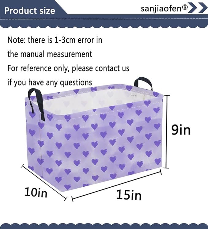 Sanjiaofeng Rectangular Valentine's Day Basket Love Storage Bins,Girls Storage Basket with Handles.Clothers,Books,Kid's Gifts Bins. (Purple love)
