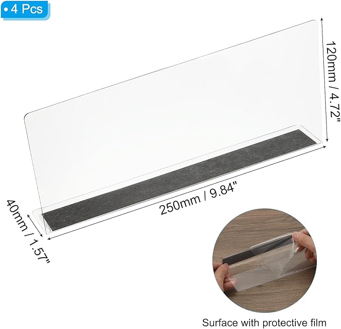 PATIKIL 4 Pack Shelf Dividers for Closet Organization, 9.9x1.6x4.8 Acrylic Magnetic Closets Separator Kitchen Cabinet Shelves Under Bed Blocker for Bedroom Kitchen Office, Clear