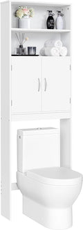 Yaheetech Over The Toilet Storage, Taller Bathroom Organizer Space-Saving Storage Cabinet with Adjustable Shelves and Double Doors, 77 in H, White