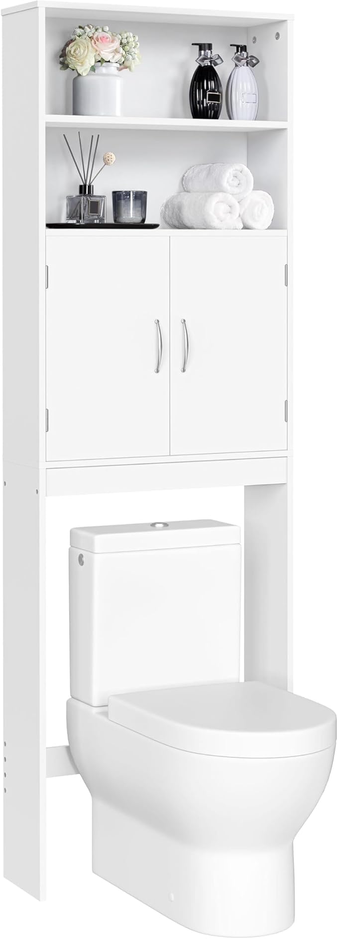 Yaheetech Over The Toilet Storage, Taller Bathroom Organizer Space-Saving Storage Cabinet with Adjustable Shelves and Double Doors, 77 in H, White