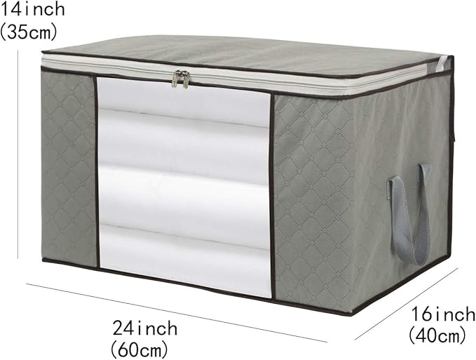 2 Pack Foldable Large Storage Bags 24 x 16 x 14 (L x W x H) inch for Comforter Quilt Blanket Clothes with Clear Window & Handles - Easy to Fit King Size Comforter Set - Closet Under Bed Organizer