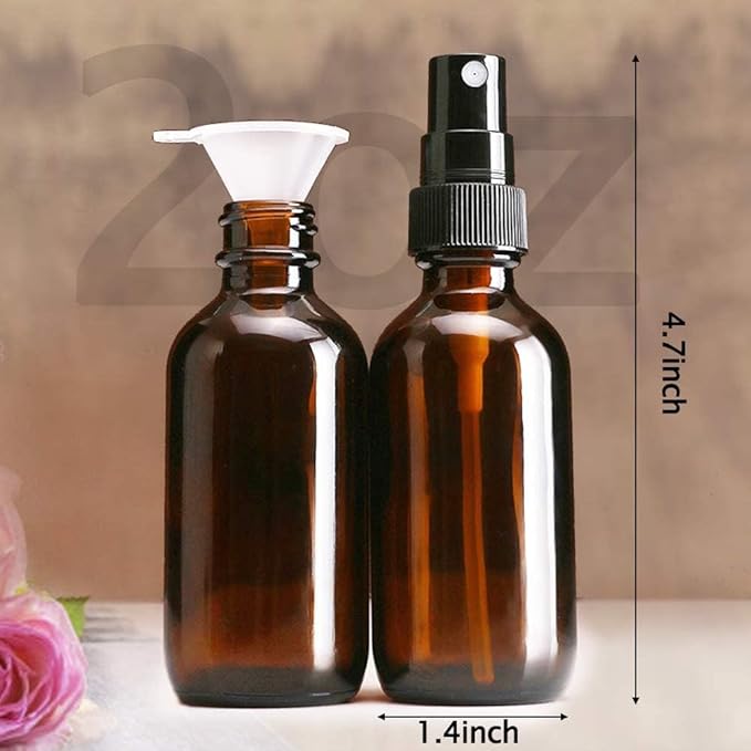 Wedama Spray Bottle, 2 oz Fine Mist Glass Spray Bottle, Little Refillable Liquid Containers for Watering Flowers Cleaning (12 Pack, Amber)