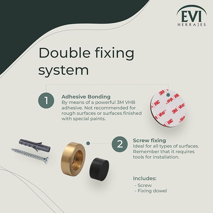 EVI | Wall Mounted Doorstop | Natural Silicone | Adhesive or Screw Installation | Brass Matte | Mod. I-254 (Brass Matte - Black Rubber)