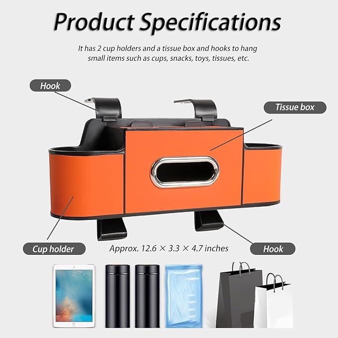 Car Organizers and Storage Box, Car Organizers and Storage Box Behind Set, 4 in 1 Multifunctional Cars Organizer and Storage Back Seat for Hold Phone, Drinks, Handbag, Universal Fit (Brown*1)