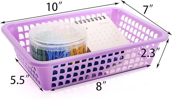 Jucoan 20 Pack Classroom Storage Baskets,10 x 7 x 2.5 Inch Colorful Stackable Desktop Plastic Storage Organizer Tray, Pen Pencil Paper Organizer Tray for School Office Library