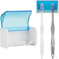 Toothbrush Holder Wall Mounted with Cover for Bathroom, 2 Slots Toothbrush Storage Organizer for Shower, Self Adhesive Toothbrush Hanger Rack for Dorm, Cabinet (Blue)